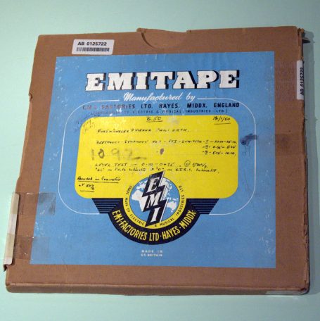 Early EMI analogue 1/4" tape box, dated 1950. Sessions with Furtwangler and Vienna Philharmonic Orchestra.
